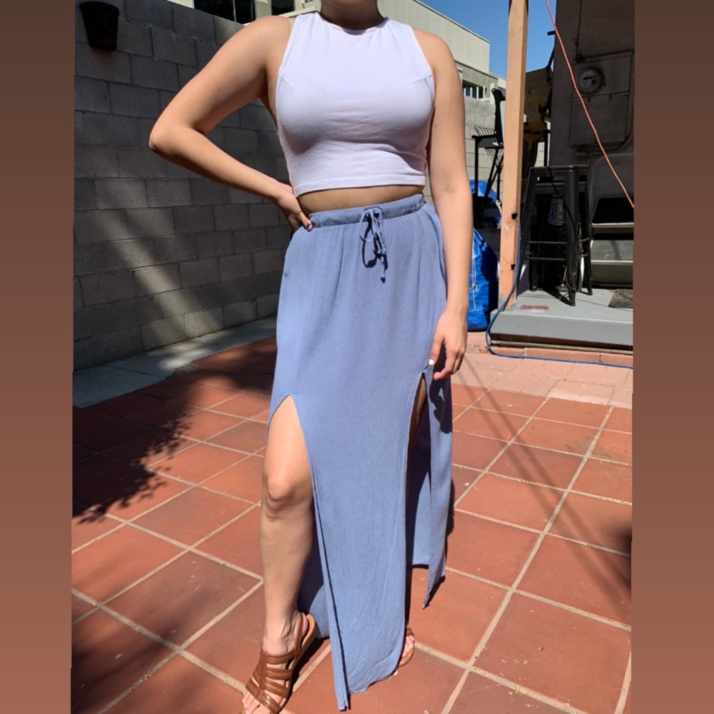 Long, Double Slit, Blue Skirt